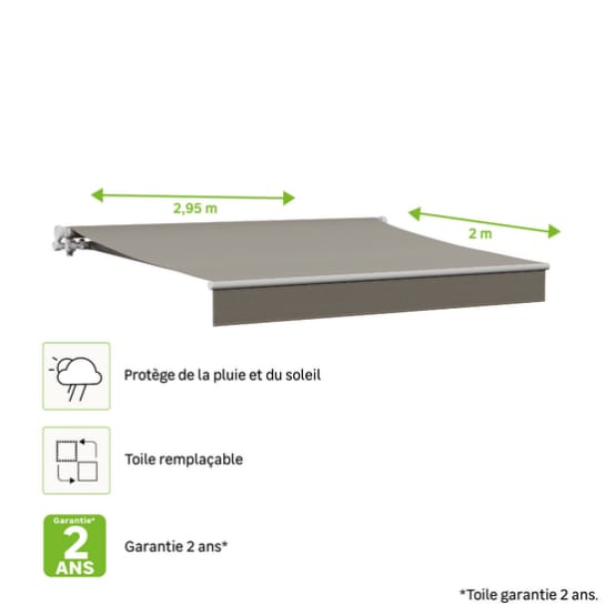 Ręczna markiza 2,95 x 2 m Calima biała, tkanina poliestrowa w kolorze szarobrązowym - obrazek 2