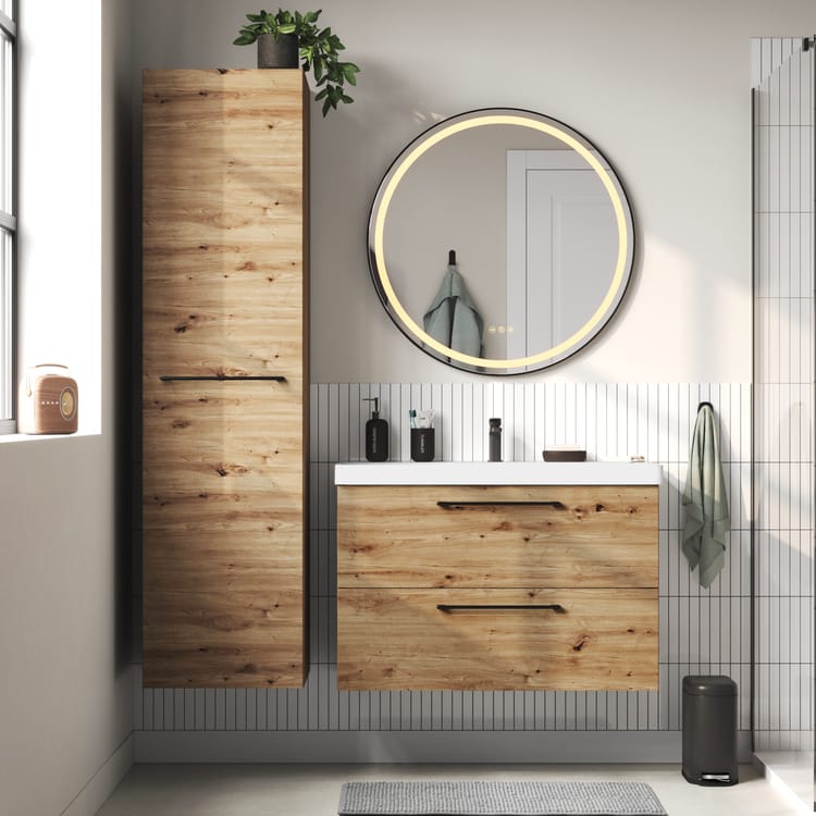 Szafka pod umywalkę, 2 drzwi L.90cm x W.58cm x G.46cm efekt złotego dębu Remix - obrazek 2