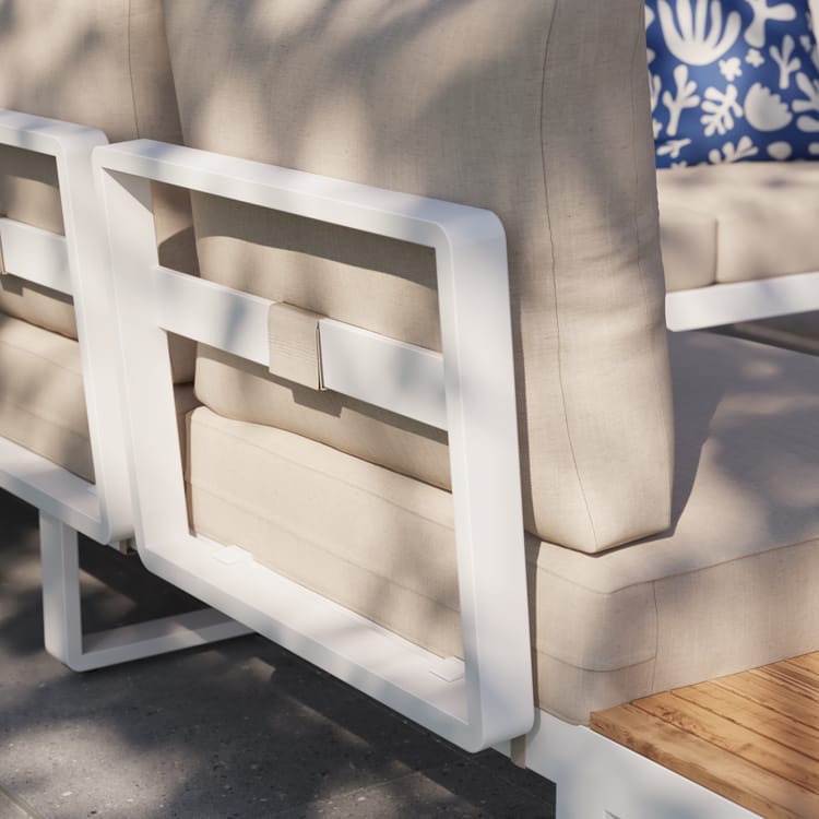 Niski narożnik 5-osobowy NATERIAL PERSEA biały z aluminium i tekowego drewna - obrazek 6