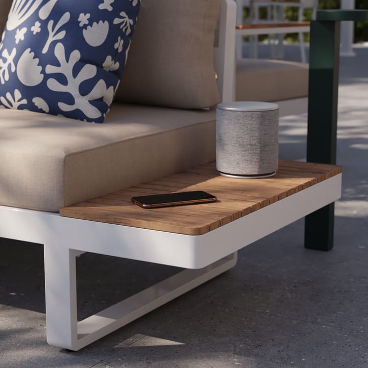 Niski narożnik 5-osobowy NATERIAL PERSEA biały z aluminium i tekowego drewna - obrazek 7