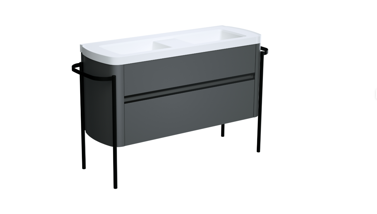 Prosta szafka z umywalką, 2 szuflady, dł.130 x wys.80 x gł.46 cm, ciemnoszary, Odeon