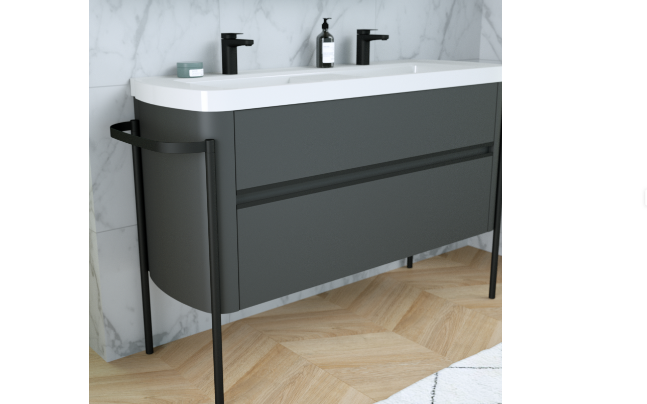 Prosta szafka z umywalką, 2 szuflady, dł.130 x wys.80 x gł.46 cm, ciemnoszary, Odeon - obrazek 7