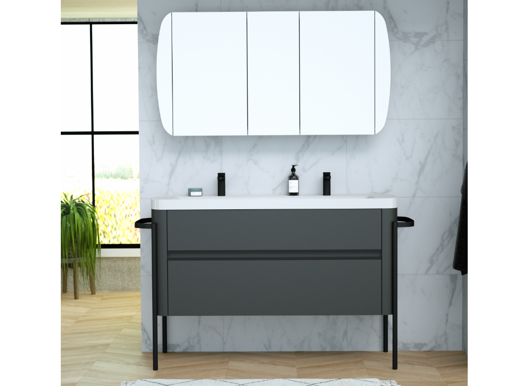 Prosta szafka z umywalką, 2 szuflady, dł.130 x wys.80 x gł.46 cm, ciemnoszary, Odeon - obrazek 3