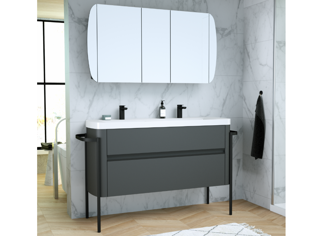 Prosta szafka z umywalką, 2 szuflady, dł.130 x wys.80 x gł.46 cm, ciemnoszary, Odeon - obrazek 2